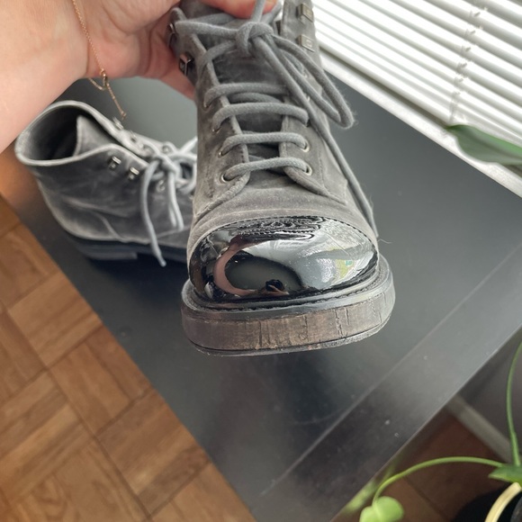 Chanel CC Logo Gray Black Combat Boots Size 37 (6) - Picture 8 of 13